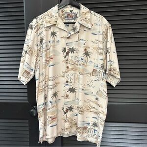 Paradise Cove 100% Silk Tropical Print Short Sleeve Shirt, Wood Buttons, Size M